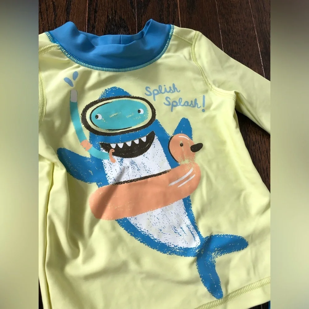Carter’s Boy 6M Yellow/Blue Shark/Pineapple 2-Piece Swim Rash Guard/Swim Trunks